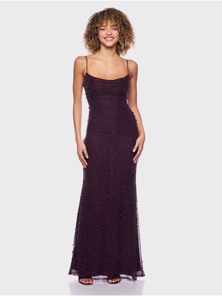 Macy's Beaded Plum Spaghetti-Strap Maxi Dress